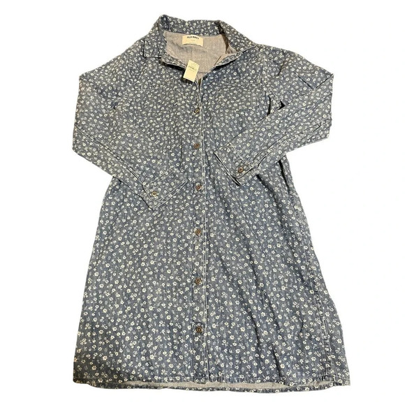 Old Navy Other - NWT Old Navy Denim Girls Kids Floral Dress Button Up Size XL 14-16 Long Sleeve